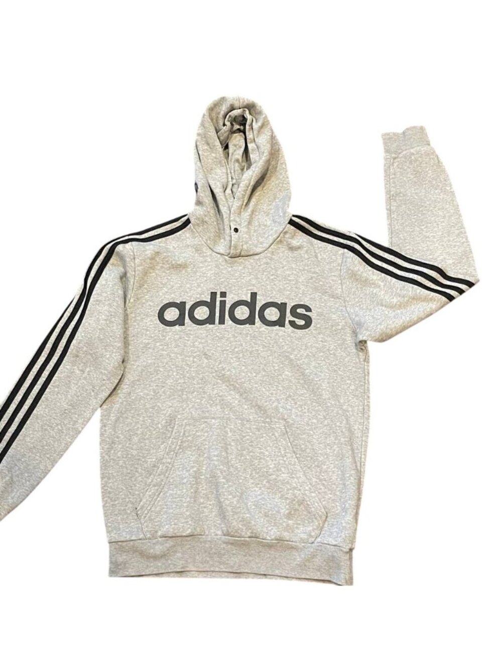 Adidas Hoodie Sweatshirt Classic Stripes Mens Size Small Gray and Black - Picture 3 of 8